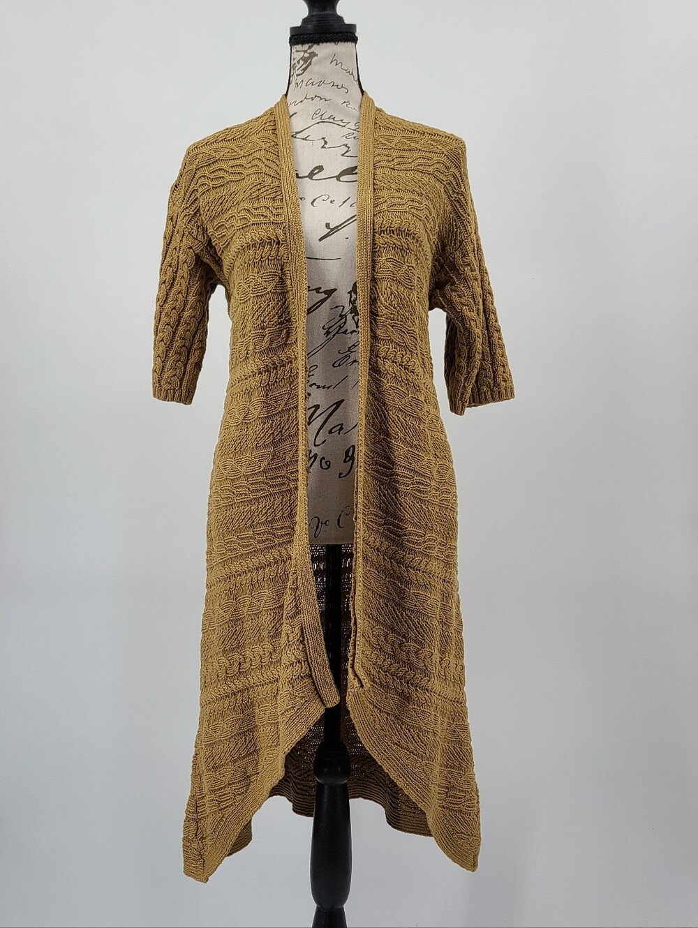 Chico's Long Open-Front Cable Knit Cardigan in Camel Size Medium